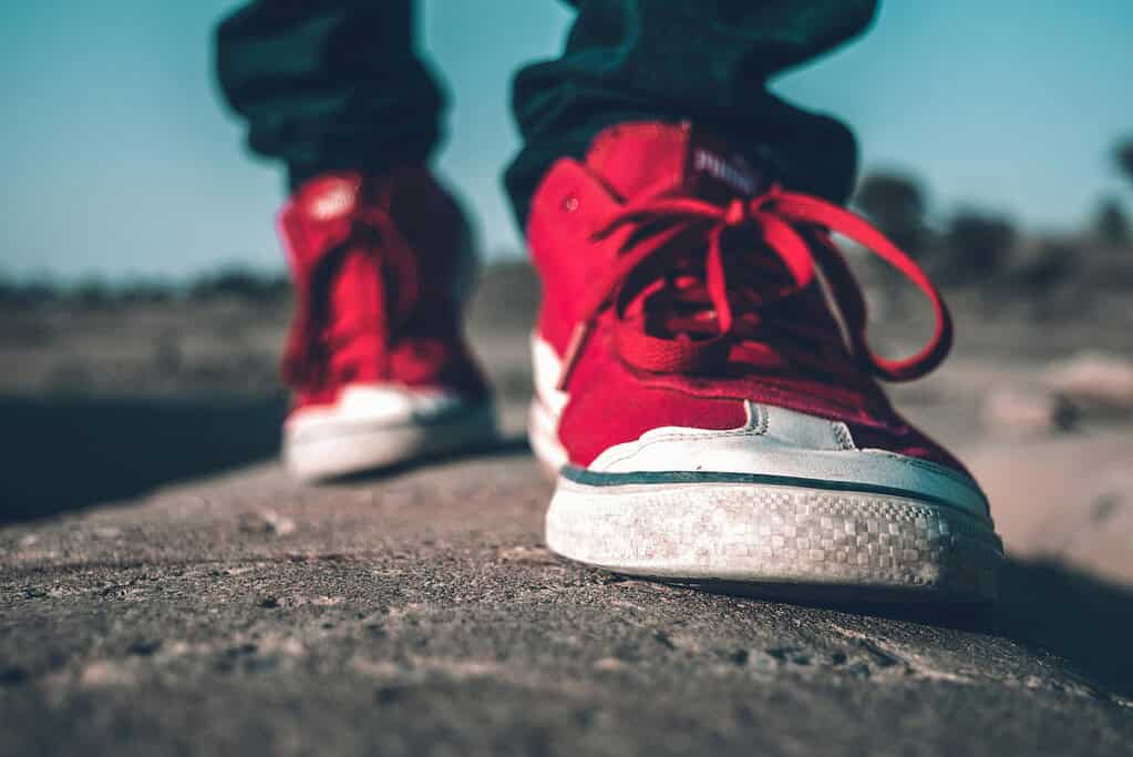 Red walking shoes